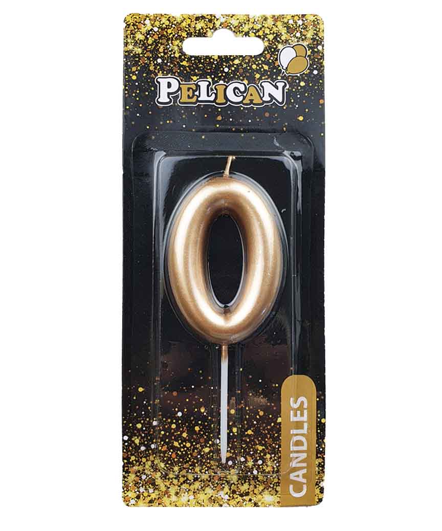 Свеча для торта Pelican  "0" золото 6см