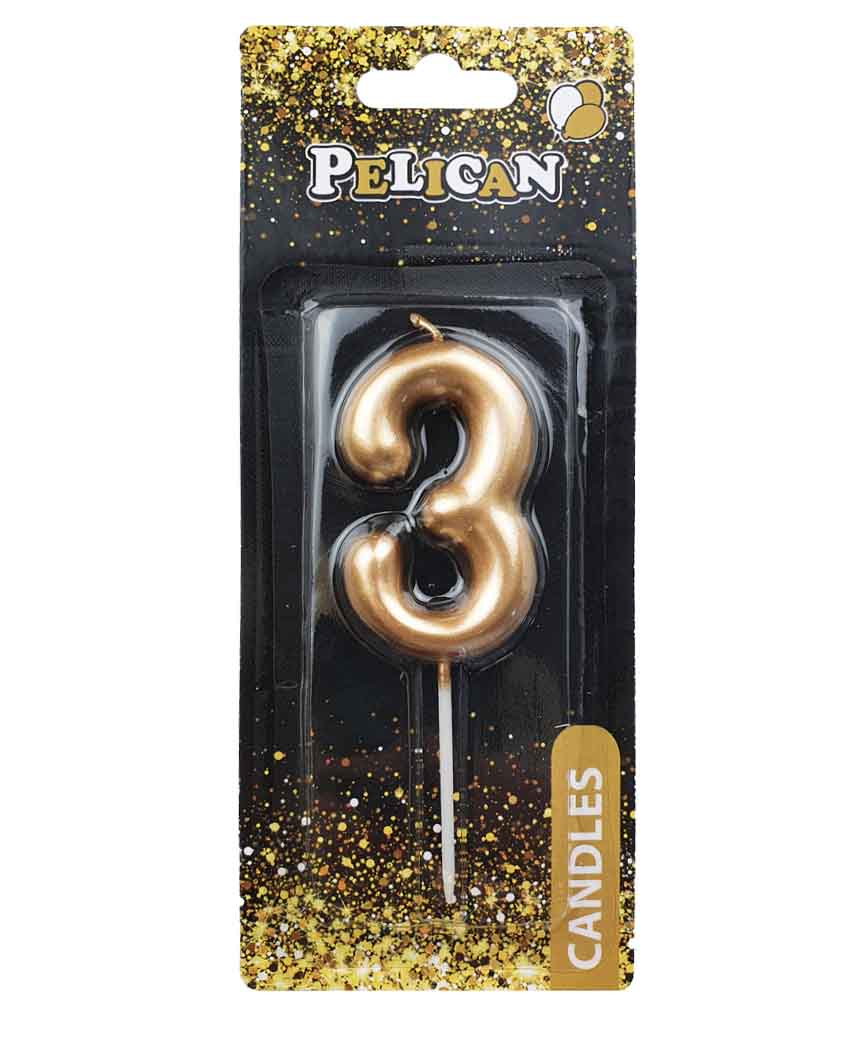 Свеча для торта Pelican "3" золото 6см