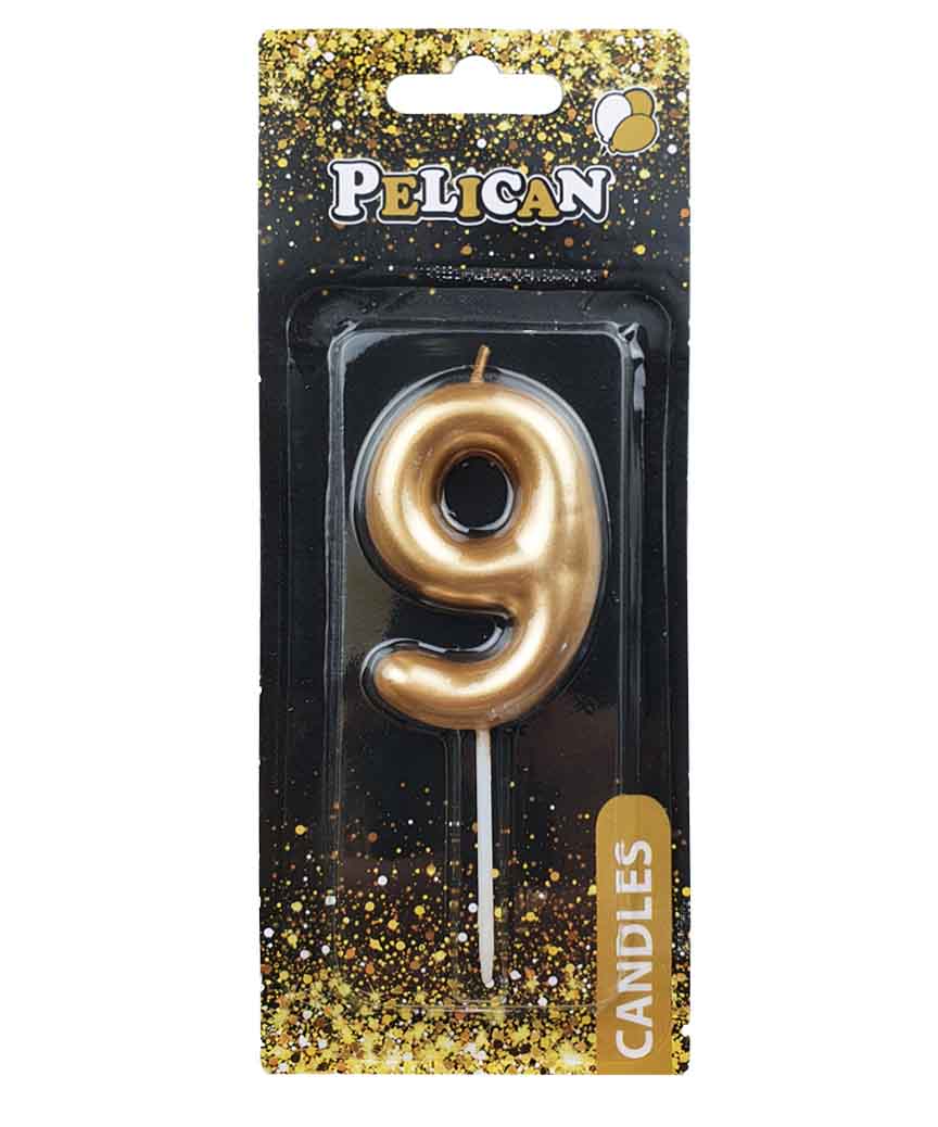 Свеча для торта Pelican "9" золото 6см