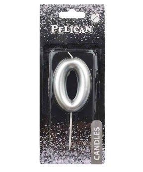 Купить Свеча для торта Pelican "0" серебро  6см