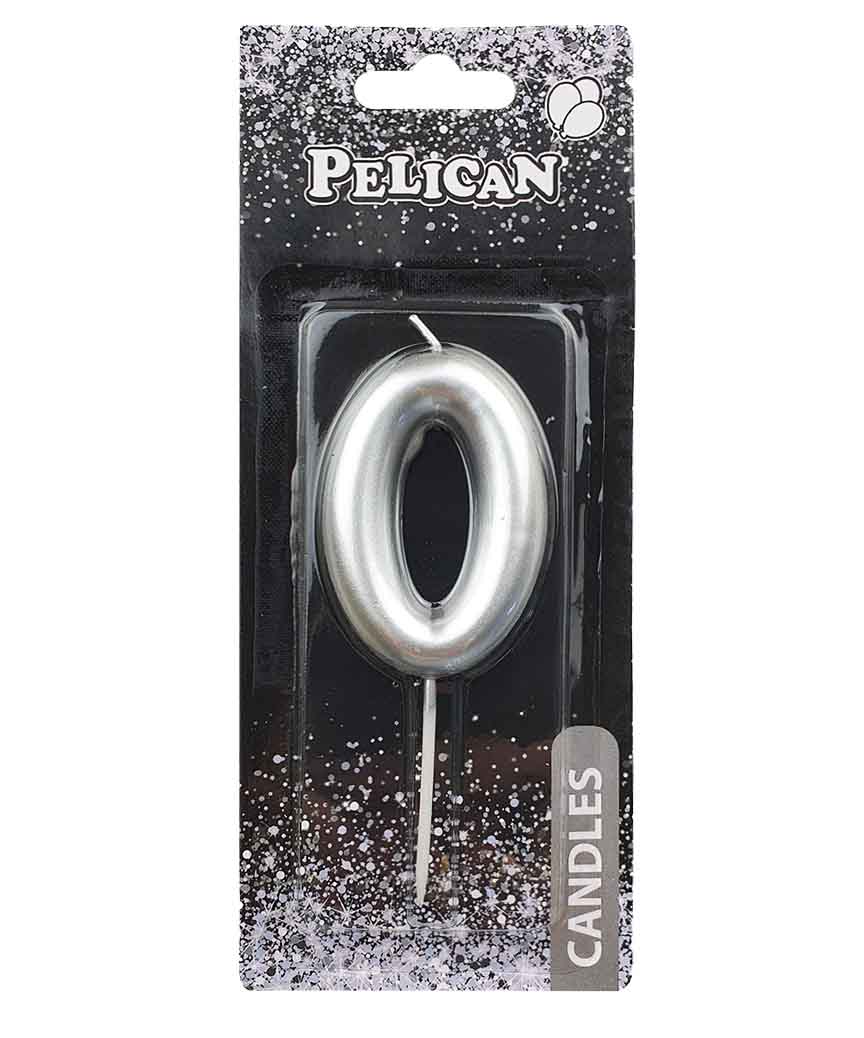 Свеча для торта Pelican "0" серебро  6см