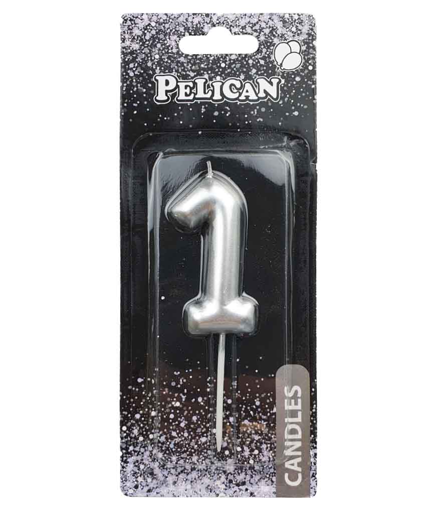 Свеча для торта Pelican "1" серебро  6см