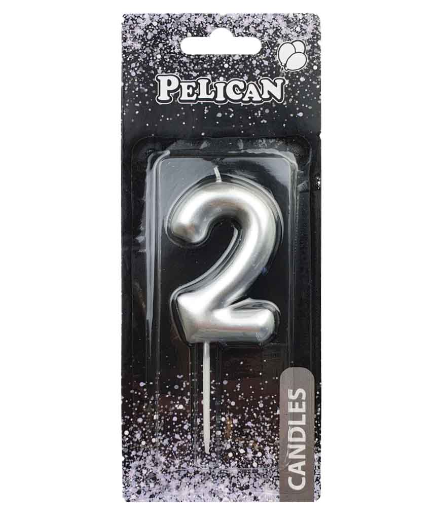 Свеча для торта Pelican "2" серебро  6см