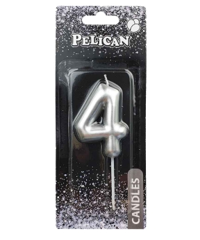 Купить Свеча для торта Pelican "4" серебро  6см