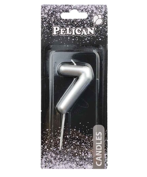Купить Свеча для торта Pelican "7" серебро  6см