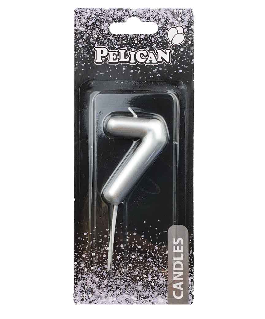 Свеча для торта Pelican "7" серебро  6см