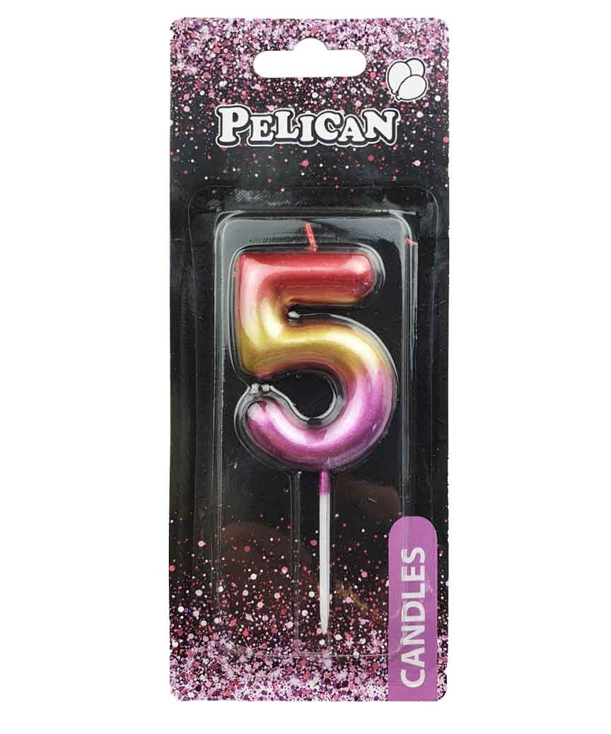 Свеча для торта Pelican  "5" радужная  6см