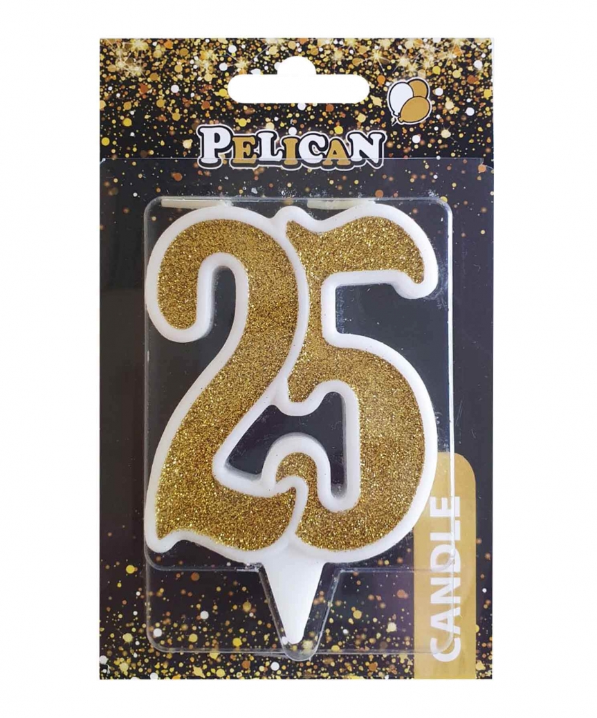 Свічка для торта цифра "25" ЗОЛОТО  7см, TM Pelican