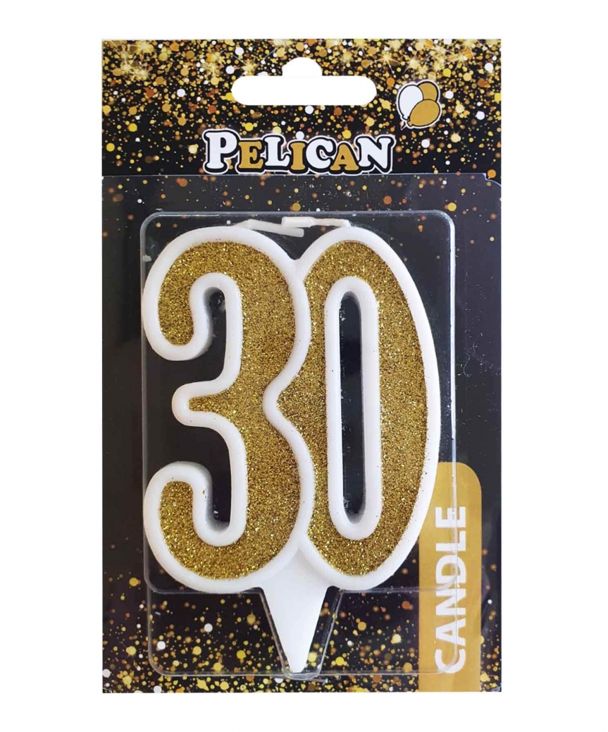 Свічка для торта цифра "30" ЗОЛОТО  7см, TM Pelican