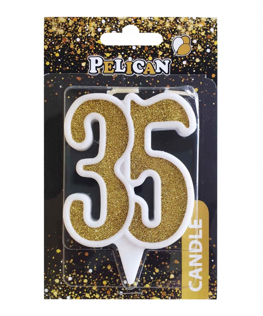 Свічка для торта цифра "35" ЗОЛОТО  7см, TM Pelican