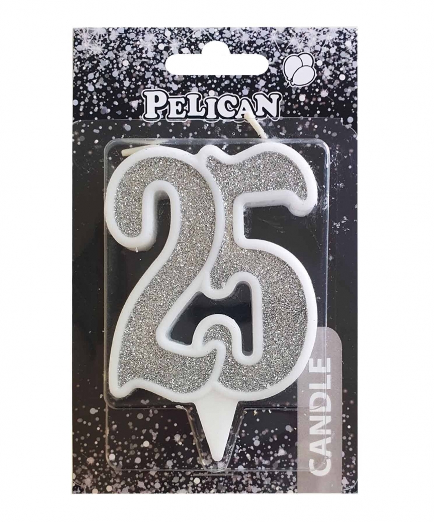 Свічка для торта цифра "25" СРІБЛО  7см, TM Pelican