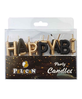 Купить Набор свечей для торта Happy birthday, золото + черный