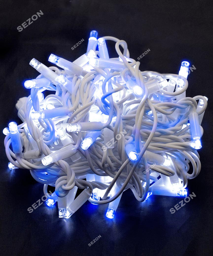 Вулична 100 LED,  10м,  білий каучук 3,3мм,  синьо-білий