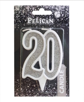 Купить Свічка для торта цифра "20" СРІБЛО  7см, TM Pelican