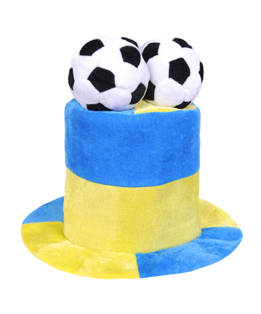 Шапка цилиндр с мячами, сине-желтый F25-8
