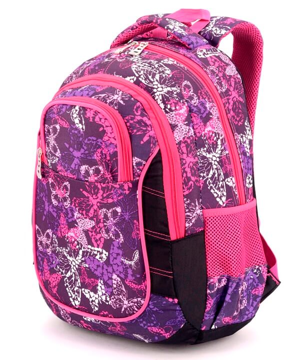 Рюкзак подростковый розовый 4101 бабочки 40*27*16см
