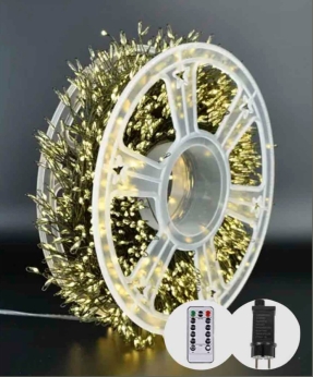 Купить Роса-мішура 100m 2000LED, зелений провід,  реле 8 режимів 31V, пульт ДК, теплий білий (50)