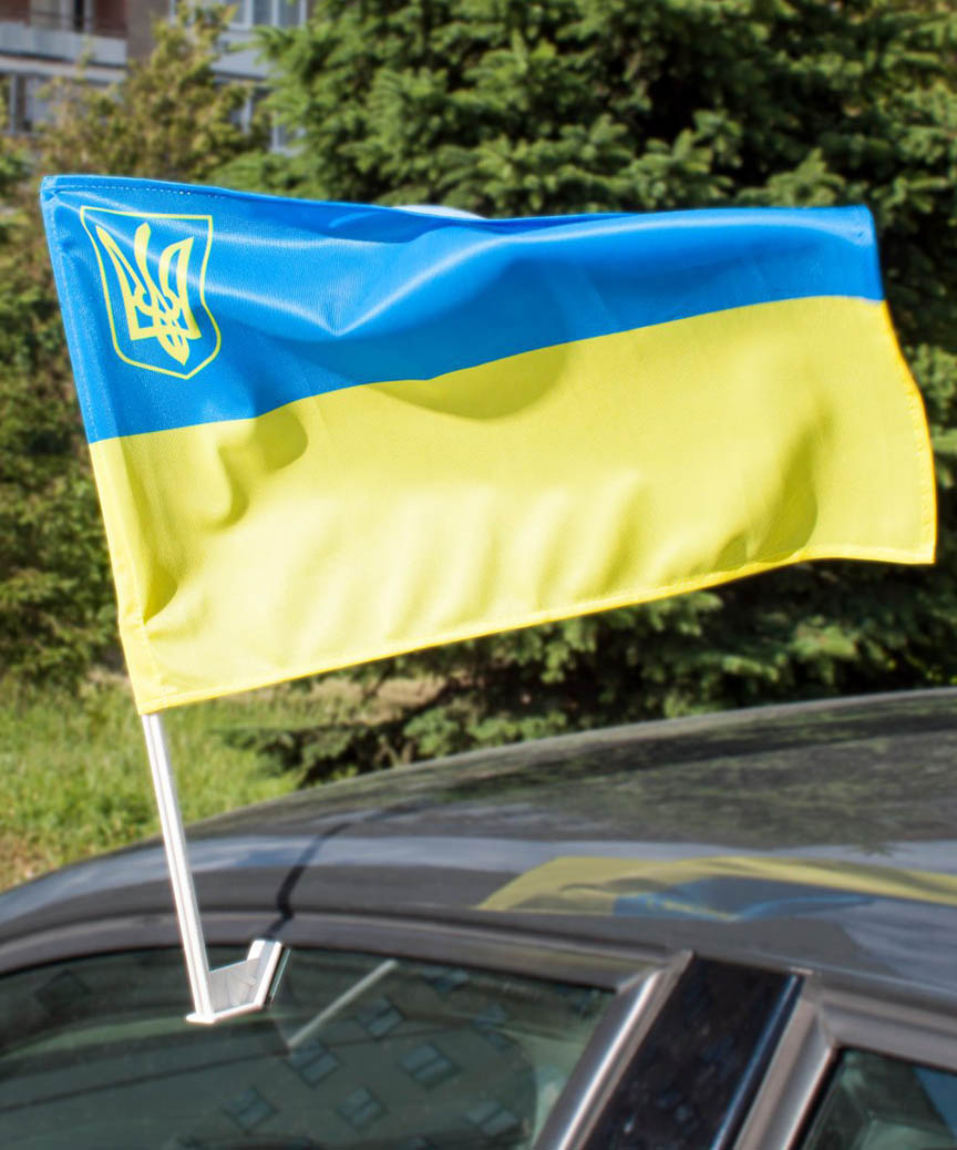 Прапор на бокове скло авто "УКРАЇНА/ ЄВРО"  30см*45см